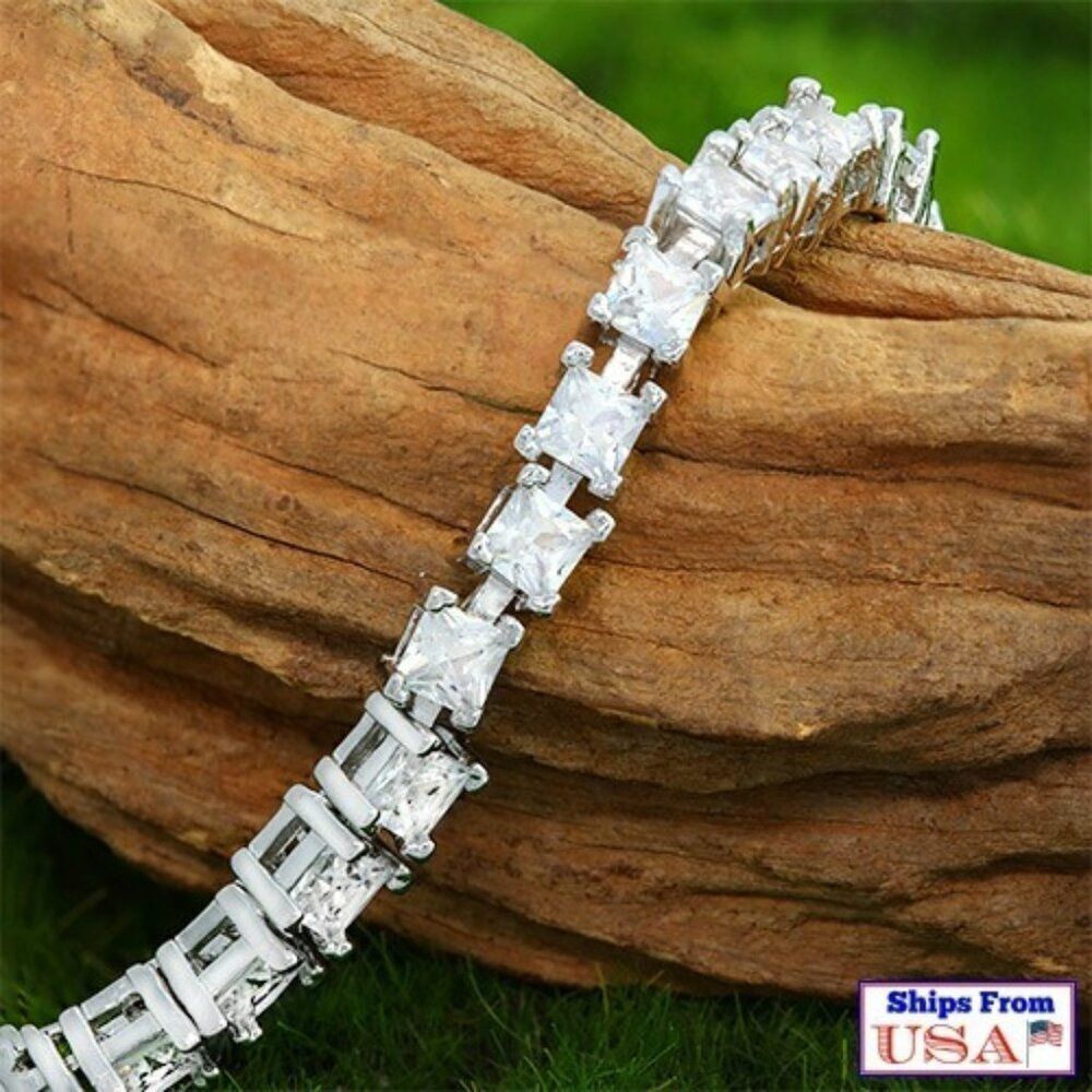 Elite New Genuine White Topaz,14k White Gold-Filled Tennis Bracelet